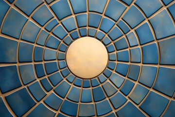 Naklejka premium Intricate dome design featuring a circular pattern in soothing blue tones, perfect for architectural or artistic themes.