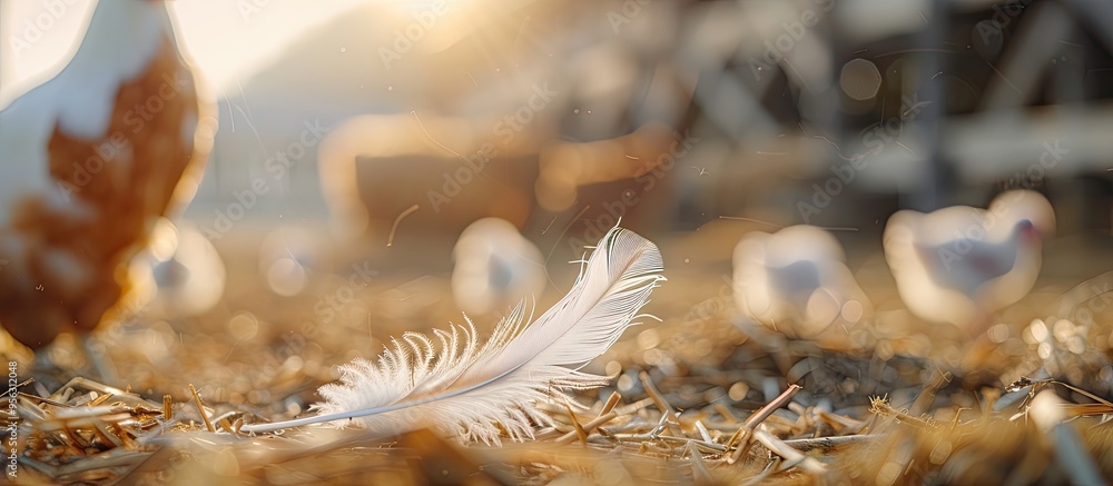 Aufkleber photo of a farm scene with a feather from an animal in focus set against a blurred background ideal 