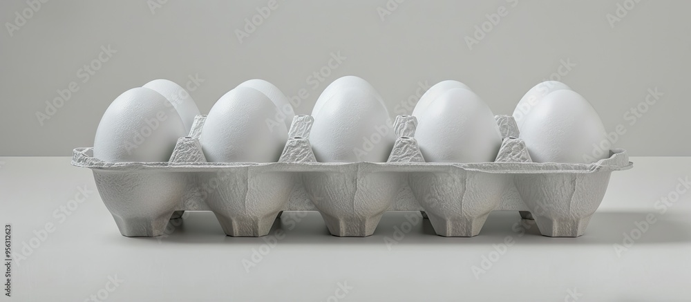 Poster Eggs displayed in a styrofoam egg carton arranged with copy space image on a white background