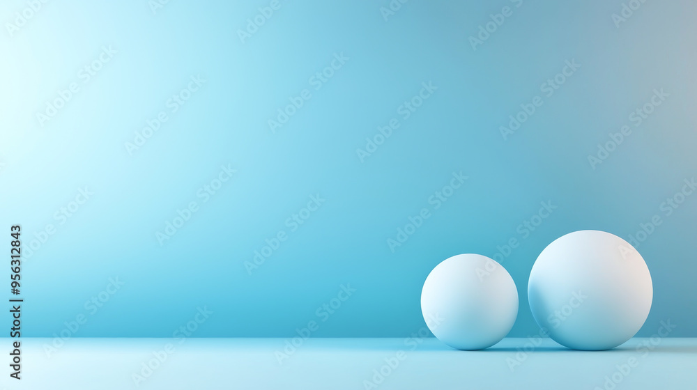 Poster two simple spheres on a blue gradient background, creating a minimalist and serene atmosphere perfec