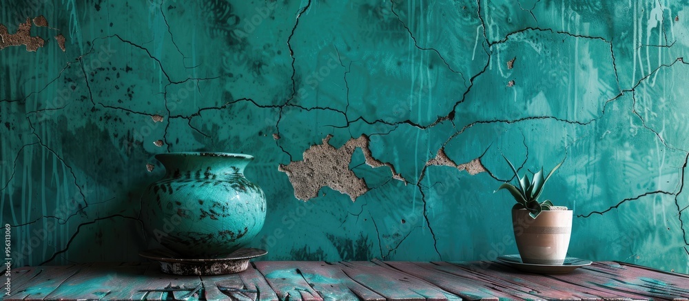 Aufkleber the distressed teal wall paint had a textured mosaic of cracked surfaces blending faded teal with ex