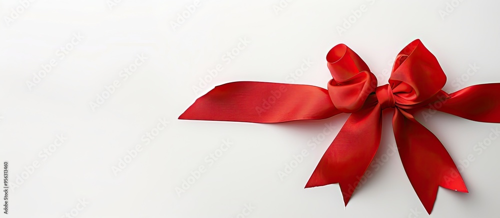 Poster top view of an elegant red ribbon on a white background with room for text in the image. creative ba