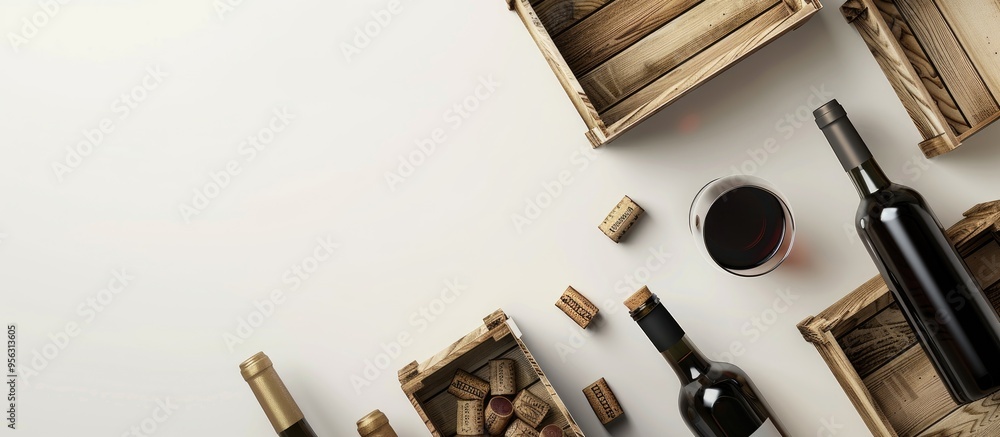 Poster wooden gift boxes for wine presented on a white background with available space for text or images. 