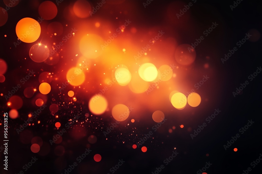 Poster vibrant abstract background with glowing orbs and particles in warm tones illuminated by soft light 