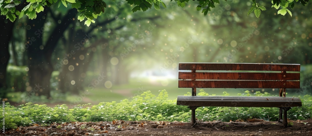 Poster park bench with natural background ideal for copy space image