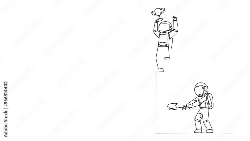 Aufkleber animated self drawing of continuous one line drawing astronaut achieves the highest honors. the hypo