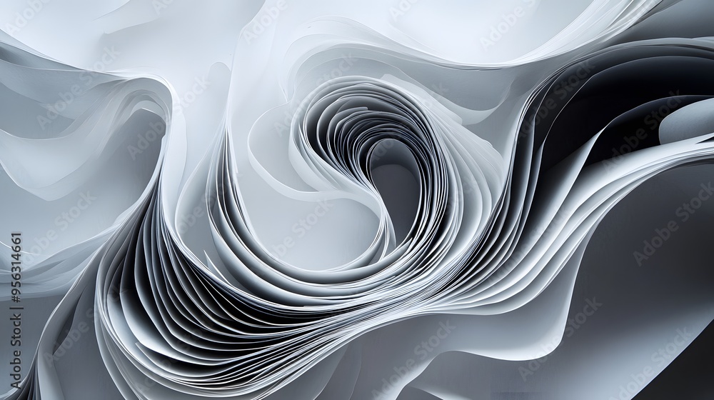 Aufkleber 47. a dynamic, swirling composition of paper cuts with varying degrees of transparency and depth