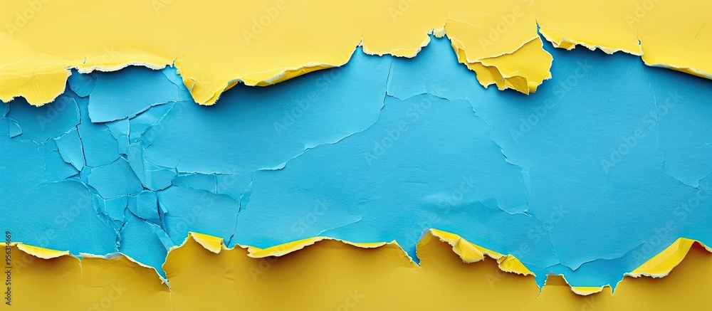 Aufkleber A torn yellow paper with a blue background featuring a symbolic message on keyword research with a blank area for additional visuals a copy space image