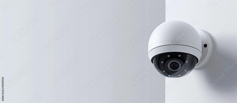 Poster white surveillance camera on a light background suitable for copy space image