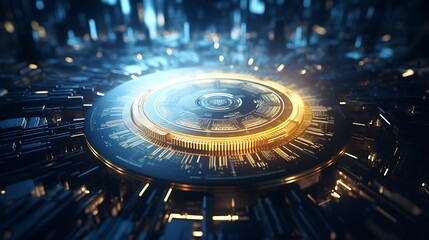 Fototapeta premium A visually striking representation of digital coins in sharp focus on an advanced digital display, signifying the advancement of financial technologies.