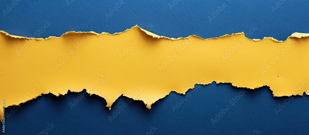 Aufkleber A torn yellow paper with a blue background featuring a symbolic message on keyword research with a blank area for additional visuals a copy space image