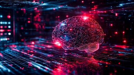 Artificial intelligence brain technology. Neural circuit and electronic cyber brain in a quantum computing system, biotechnology and machine learning concept.