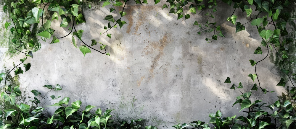 Poster an asbestos wall serves as a backdrop for vines and leaves on the border creating a natural atmosphe