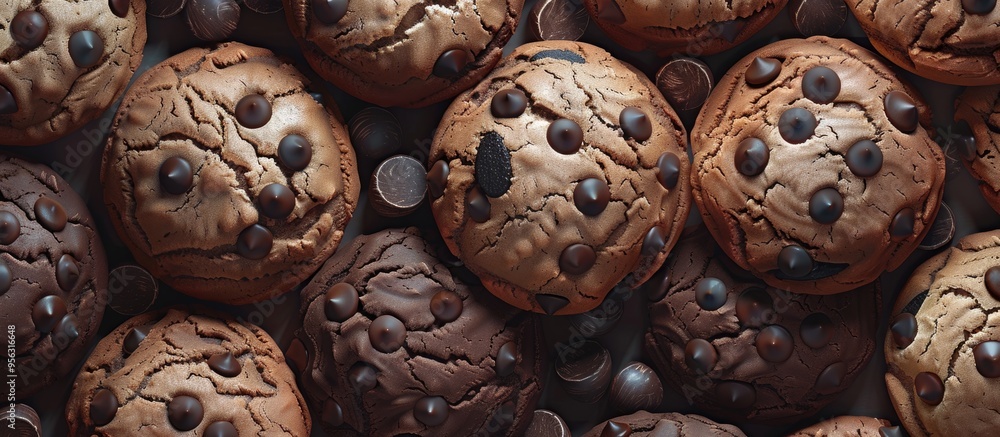 Poster An enticing copy space image featuring assorted cookies adorned with chocolate chips