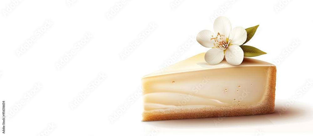 Aufkleber vanilla cheesecake with a vanilla flower on a white background new york style dessert pie with a sid