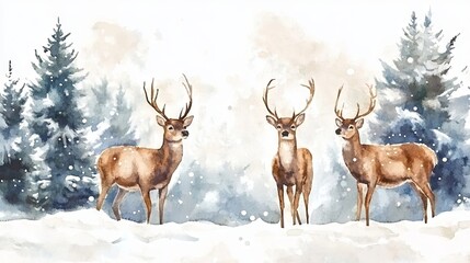 Obraz premium Watercolor Christmas deer on a light background