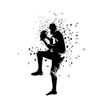 recommend clip art: Baseball player throwing ball, isolated vector silhouette, front view