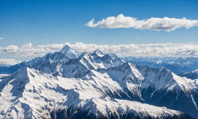 Snow-capped mountain peaks with a clear sky and clouds
