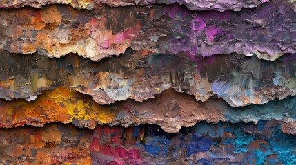 A seamless background of a rough-textured canvas with layers of oil paint applied with a palette knife, showing an array of colors blending into each other.