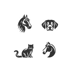 Obraz premium Custom Horse, Dog, and Cat Logo Sets: Stand Out with Style, Horse Dog Cat Logo set Design Animals Vector design ai generated