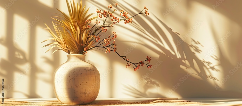 Aufkleber luxurious postcard featuring a vase and bouquet casting shadows in sunlight providing a mockup paper