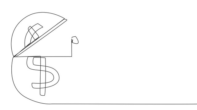 Animation of a continuous one line drawing businessman emerging from a dollar symbol coin looking for something through binoculars. Complete business agreement by getting cash. Full length motion
