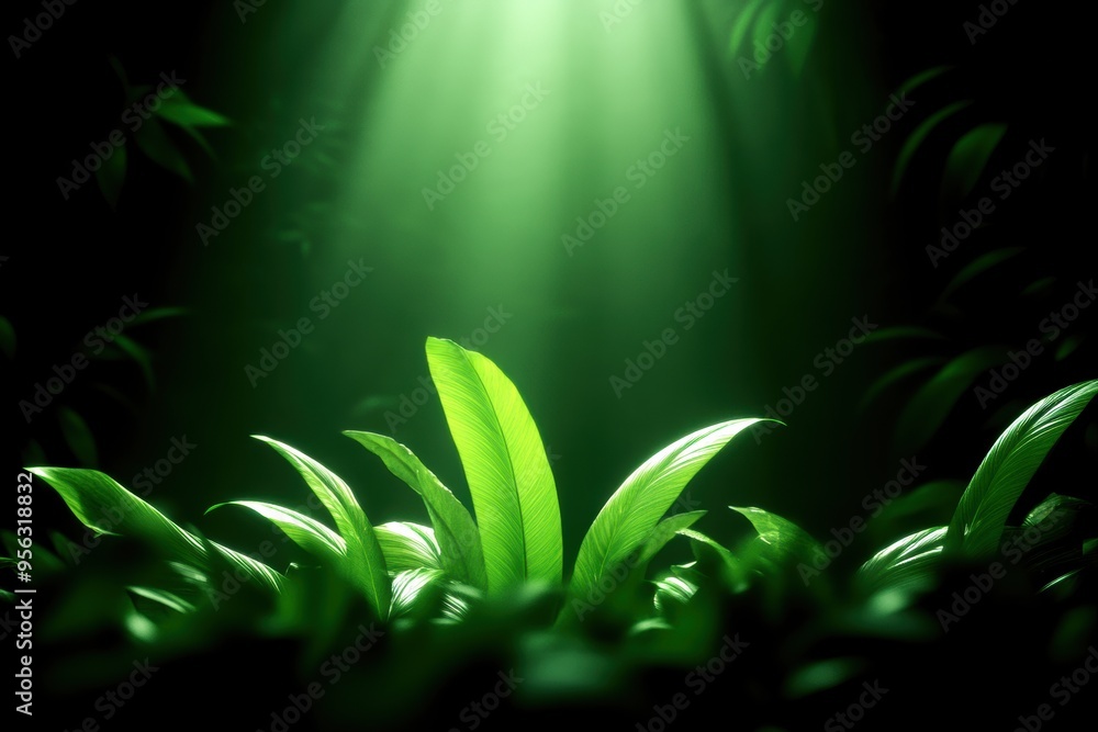 Aufkleber a serene view of vibrant green leaves illuminated by soft light, creating a tranquil and refreshing 