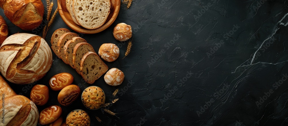 Poster Top view of assorted bread types creating a food concept with free space for text in the copy space image