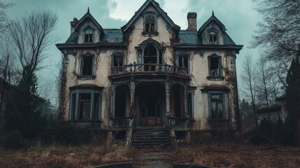 Old Abandoned Haunted House, Spooky Halloween Setting, 3D Render Illustration. AI generated illustration.