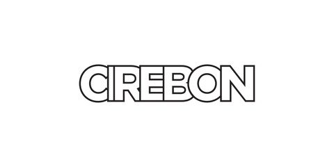 Cirebon in the Indonesia emblem. The design features a geometric style, vector illustration with bold typography in a modern font. The graphic slogan lettering.