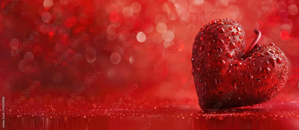 Poster a stunning holiday background showcases a red heart on a red backdrop with highlights ideal for vale