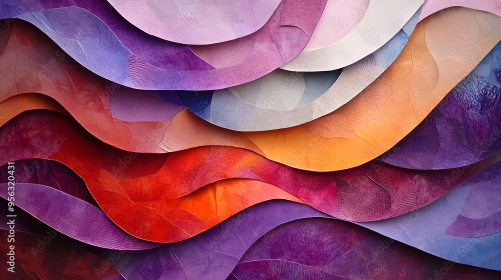 Poster 33. textured, layered paper shapes creating a fluid, abstract design with a sense of depth