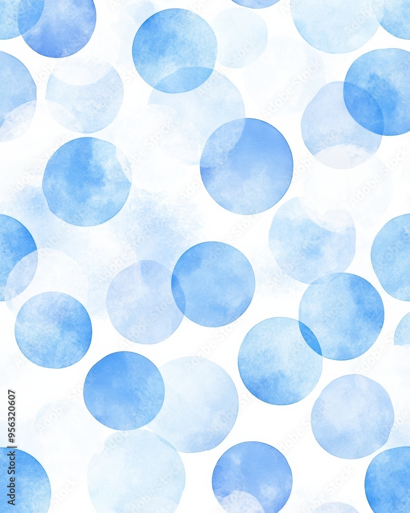 Poster a soft and serene blue watercolor pattern featuring circular shapes on a light background, perfect f