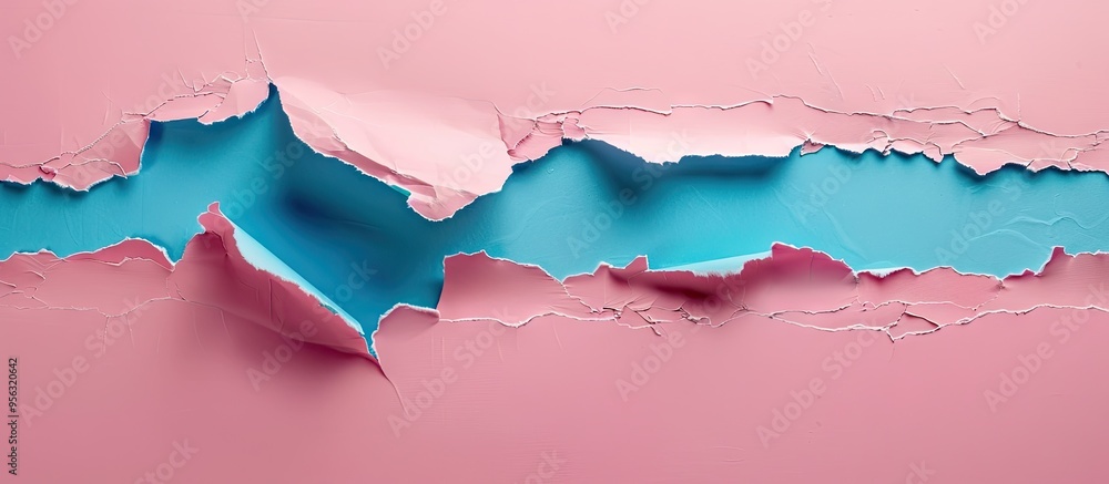 Aufkleber Message on torn blue paper against a pink backdrop symbolizing openness and communication Represents a desire to connect Copy space image included