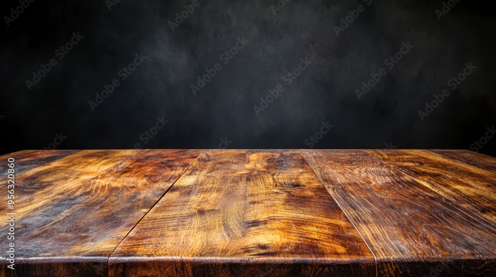 Poster minimalist wooden table with empty space for copy - clean and simple desk on plain background for pr