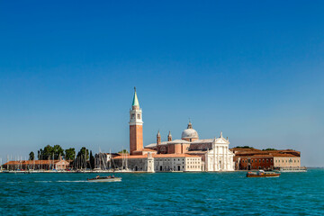 San Giorgio Maggiore. Venice. The stunning and beautiful Venetian skyline showcases historic architecture along with breathtaking blue waters
