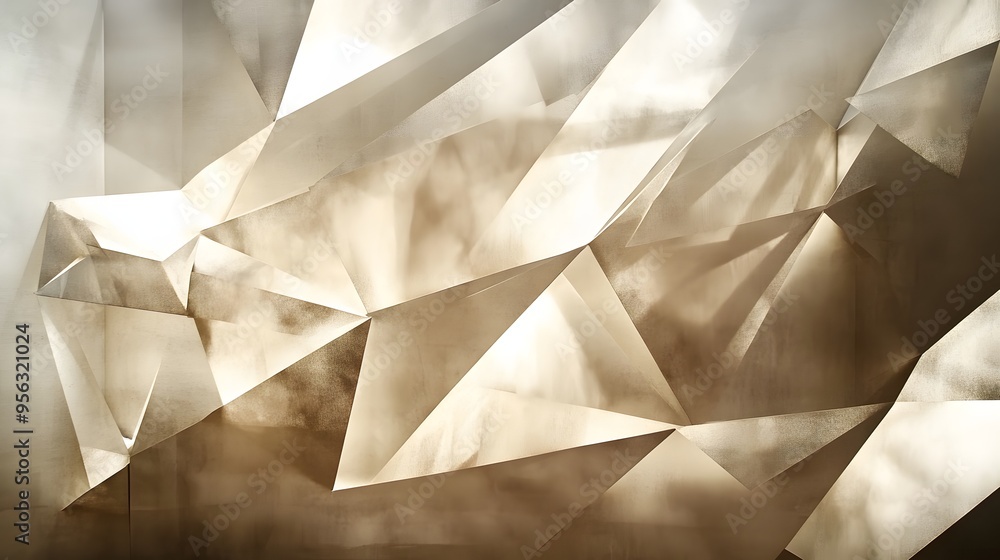 Poster 35. geometric, paper-cut shards arranged in a layered, three-dimensional configuration with dynamic 