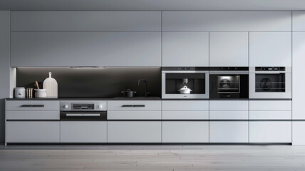 a minimalist kitchen with integrated appliances and hidden handles