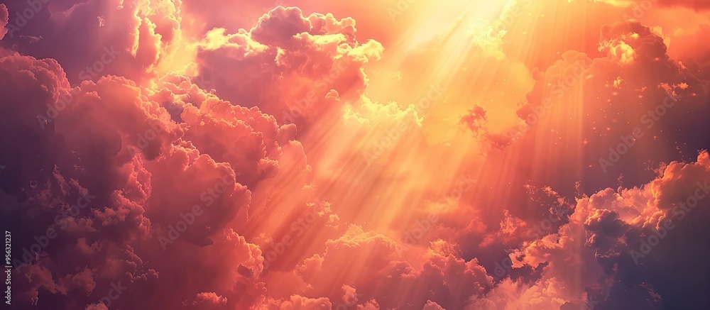 Aufkleber Rays of sunlight filter through vibrant clouds creating an awe inspiring copy space image