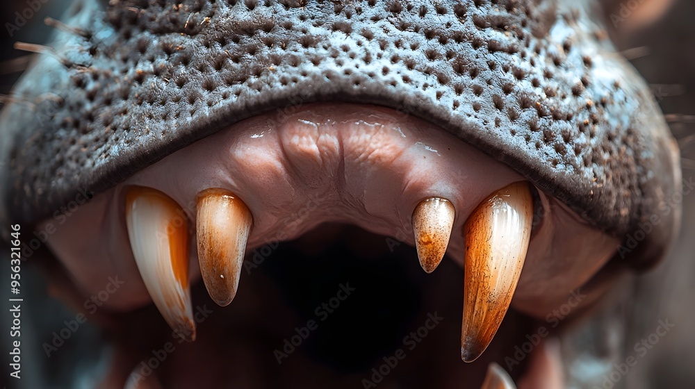 Poster macro close up photography of a hippopotamus teeth showcasing the sharp detailed texture and pattern