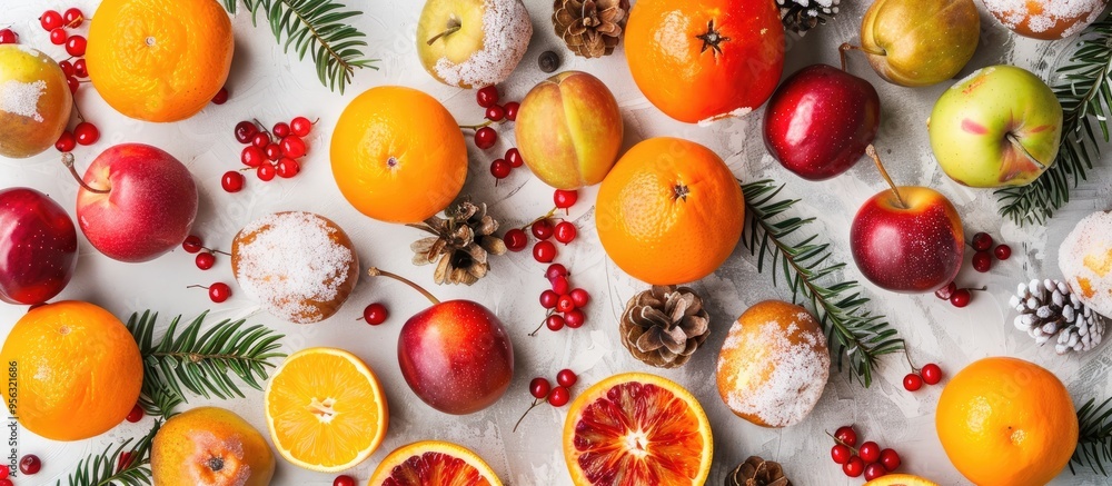 Aufkleber Winter fruits staged in a flat lay composition featuring ample copy space image