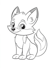 Obraz premium Coloring page for kids, a cute baby wolf with big eyes sitting and smiling, in a cartoon style with thick lines and low details,