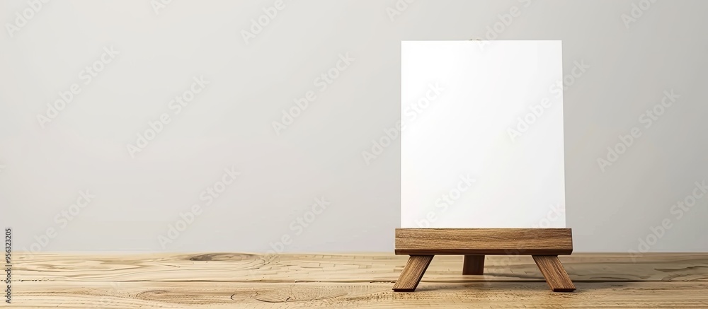 Sticker wooden table with a menu holder displayed against a white backdrop offering ample space for text bes