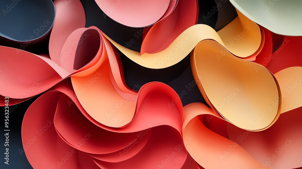 Poster 39. abstract composition of interlocking paper shapes creating a complex, layered visual effect