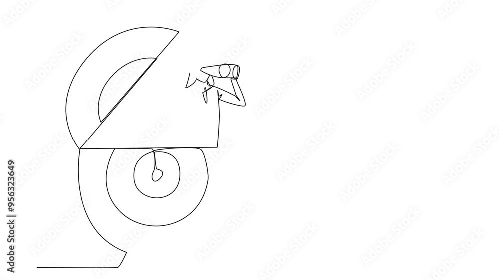 Poster self drawing animation of single continuous line drawing arab businessman appears out of arrow board