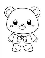 Naklejka premium Kawaii cute teddy bear wearing , a simple coloring page for kids with crisp lines and a white background