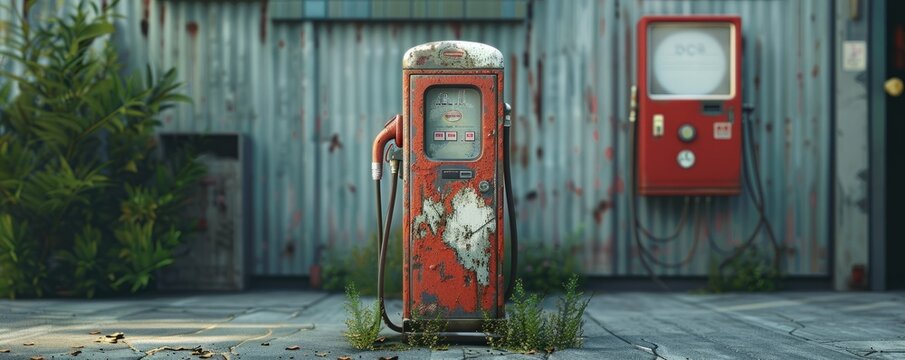 Retro gas pump with a weathered look, 4K hyperrealistic photo