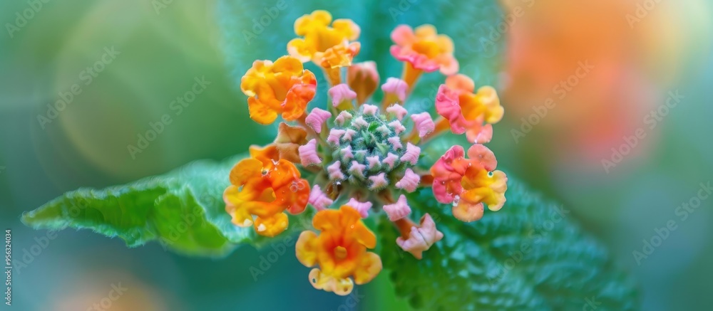 Fototapete a close up photo of a lantana camara flower showcasing intricate details against a soft background c