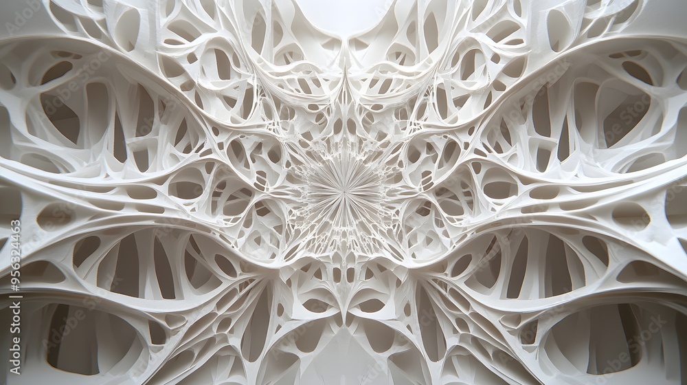 Poster 40. a layered, geometric abstract design with intricately cut paper forming a 3d visual structure