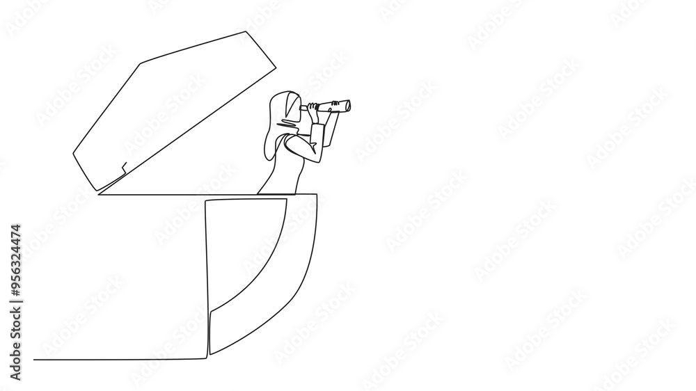 Aufkleber self drawing animation of single continuous line drawing arab businesswoman emerges from shield look